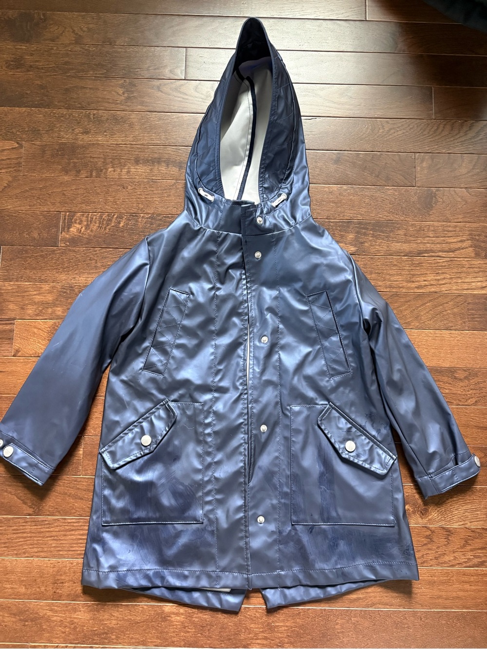 Zara Kids Navy Blue Water Repellent Hooded Fall Rain Jacket Coat Size 6